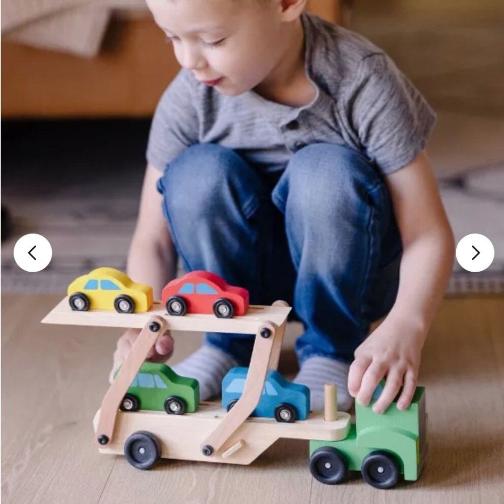 Melissa & Doug Car Carrier Truck and Cars Wooden Toy Set With 1 Truck and 4 Cars